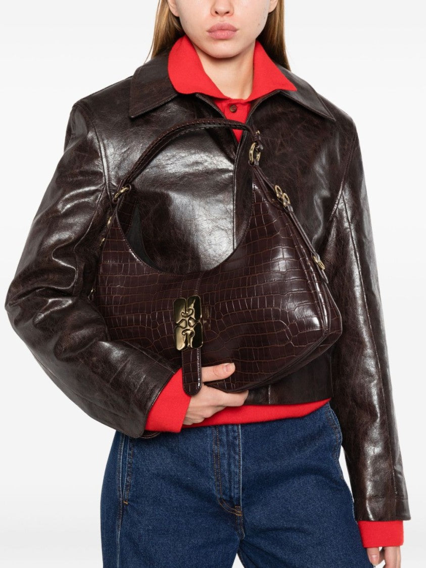 Ganni Crescent Shape Crocodile-Embossed Shoulder Bag