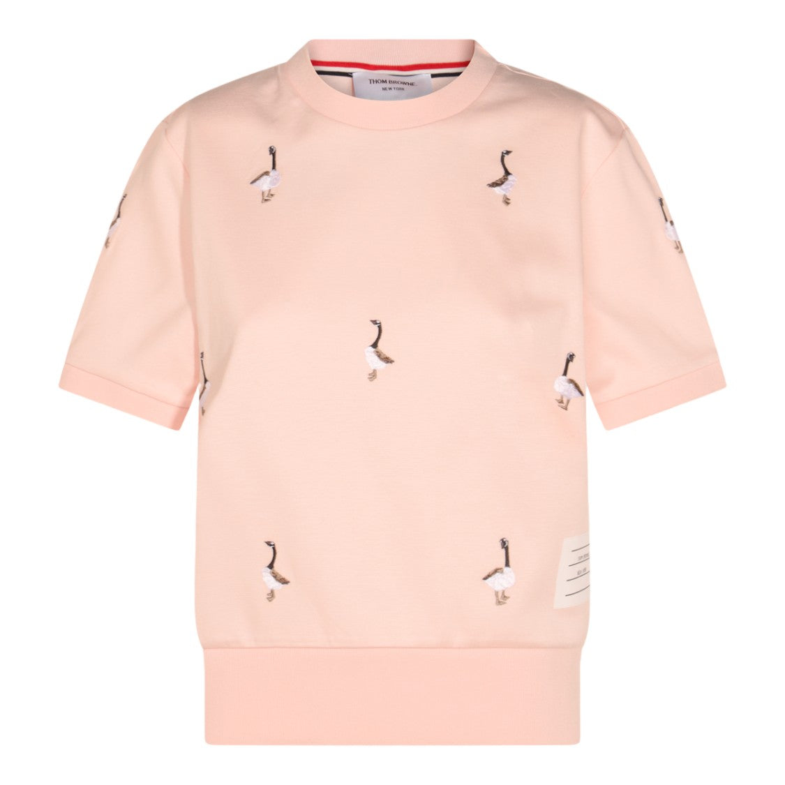 Thom Browne Light Peach Embroidered Sweater With Crew Neckline