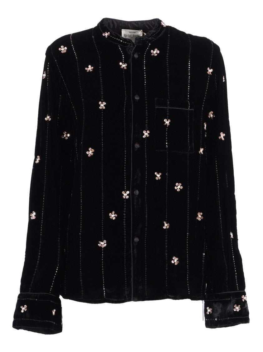 Forte Forte Velvet Pajama Shirt With Petites Etoiles Embroidery
