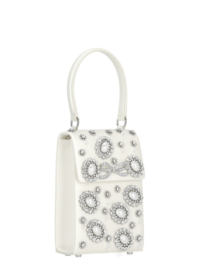 Self-Portrait Ivory Crystal Mini Bow Bag With Removable Chain Strap