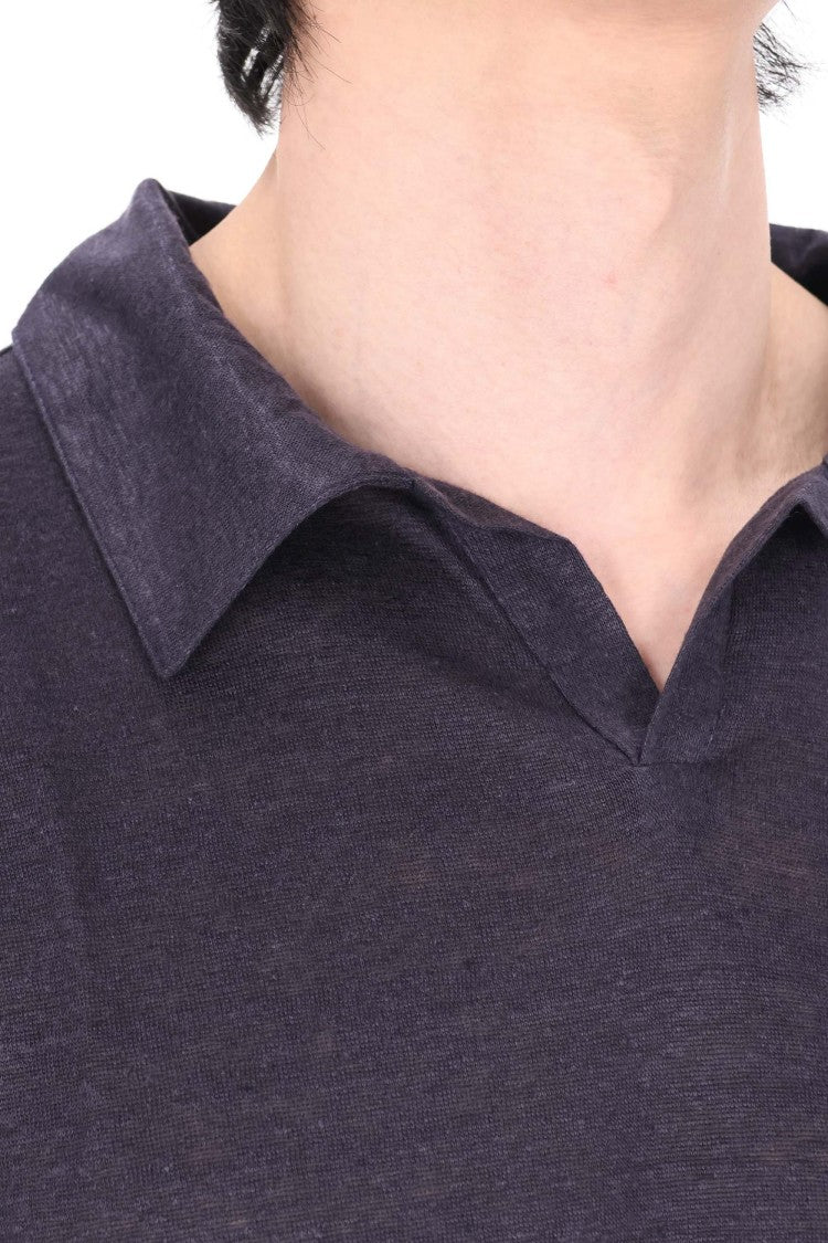 Officine Generale Simon Garment-Dyed Linen Open Collar Polo Shirt