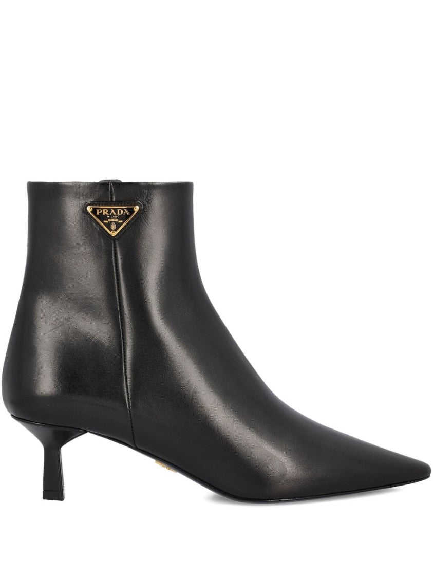 Prada Nappa Leather Ankle Booties With Enameled Logo
