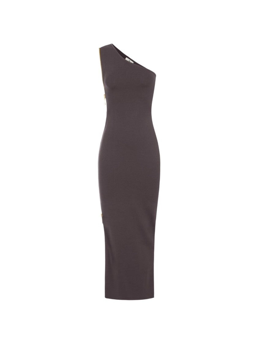 Elisabetta Franchi Black Body-Hugging One-Shoulder Maxi Dress