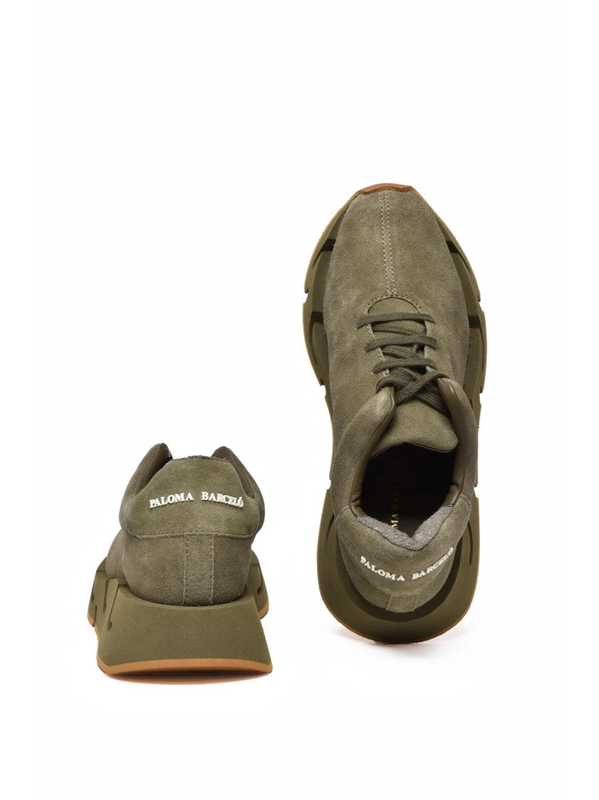 Paloma Barceló Khaki Leather Suede Sneakers