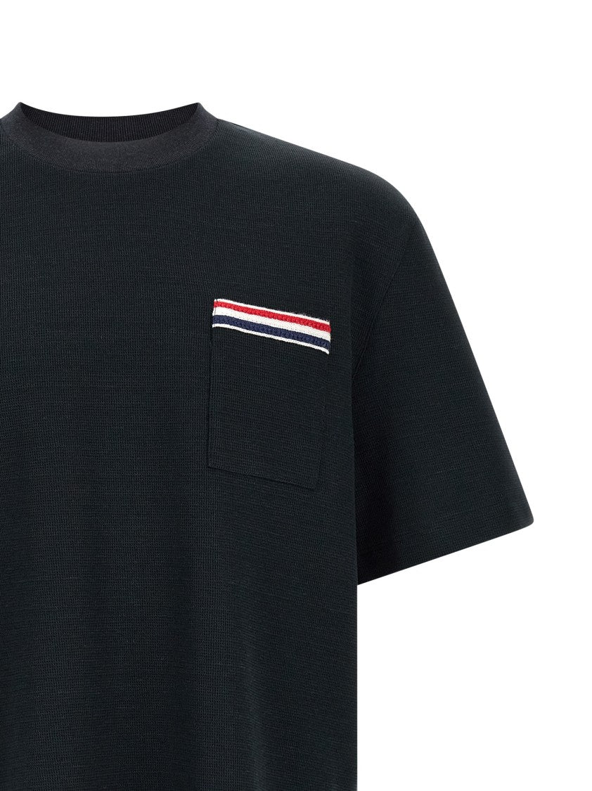 Thom Browne Textured Honeycomb Fabric T-Shirt With Grosgrain Ribbon Details