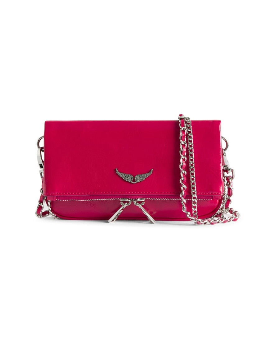 Zadig & Voltaire Rectangular Glossy Clutch Bag With Silver-Tone Chain Strap