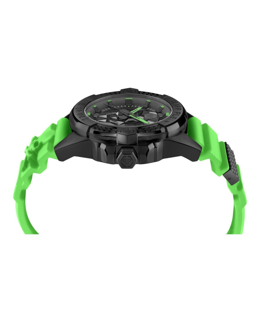 Philipp Plein 44Mm Black Case Silicone Watch With Guilloche Dial