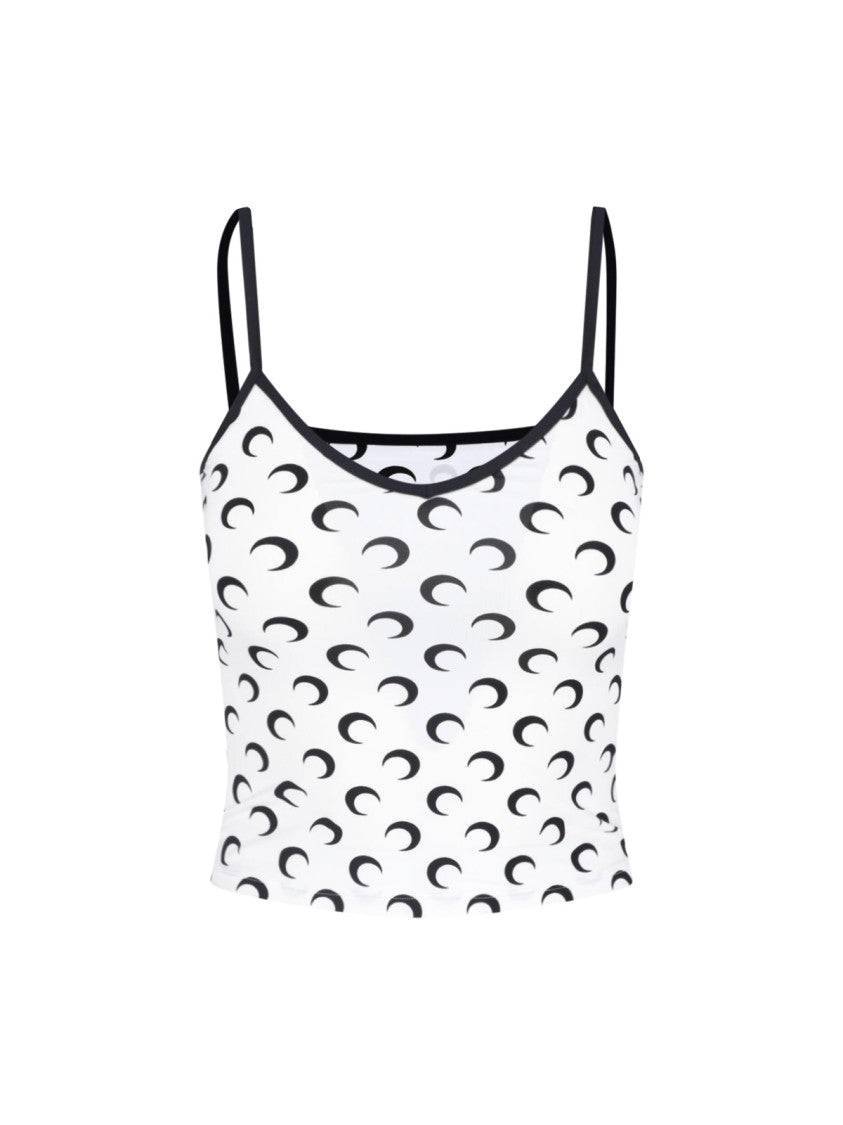 Marine Serre White Black Crescent Moon Crop Top