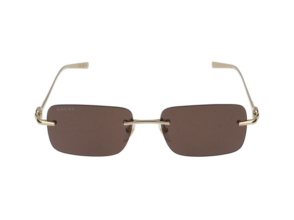Gucci Rimless Square Sunglasses With Polished Gold Frame