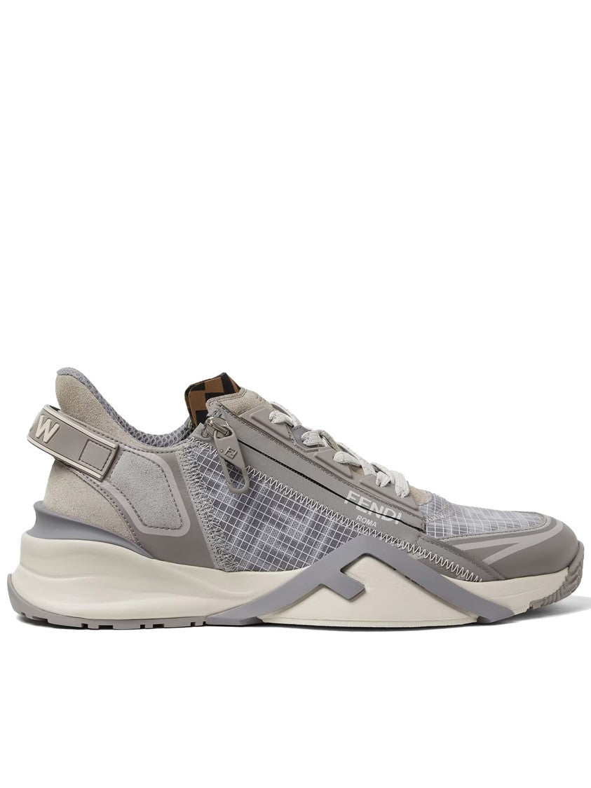 Fendi Grey Mesh Sculpted Sole Zipper Sneakers
