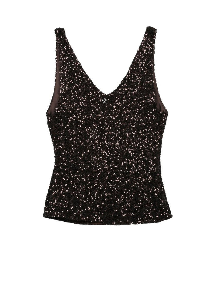 Aniye By Brown Shimmering Sequin Sleeveless Top