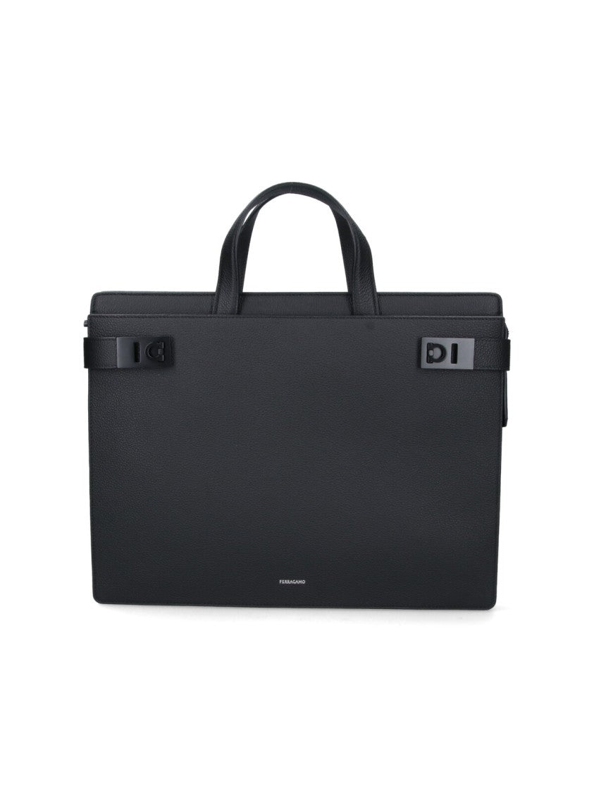 Ferragamo "Gancini S" Work Bag – Black