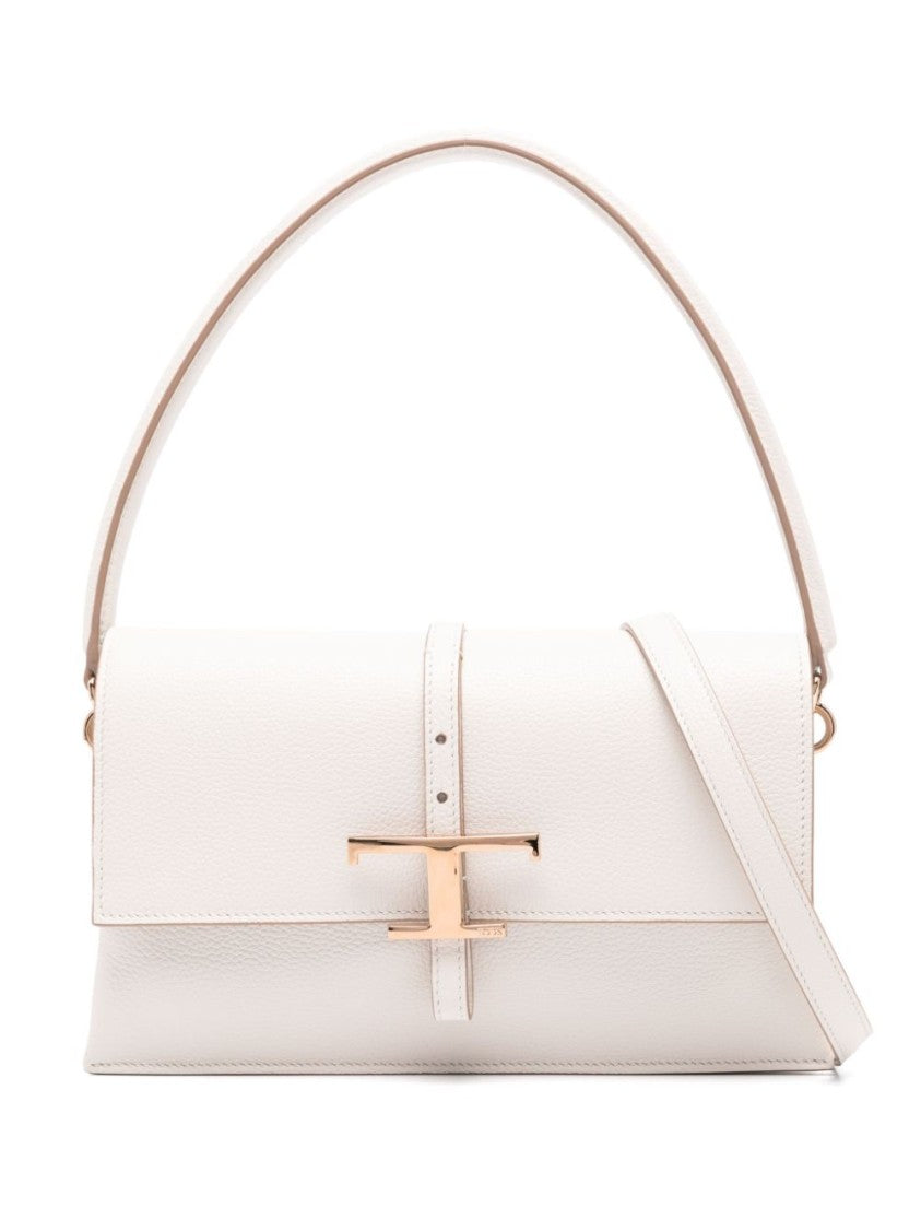 Tod's Structured White Handbag With Gold-Tone Clasp