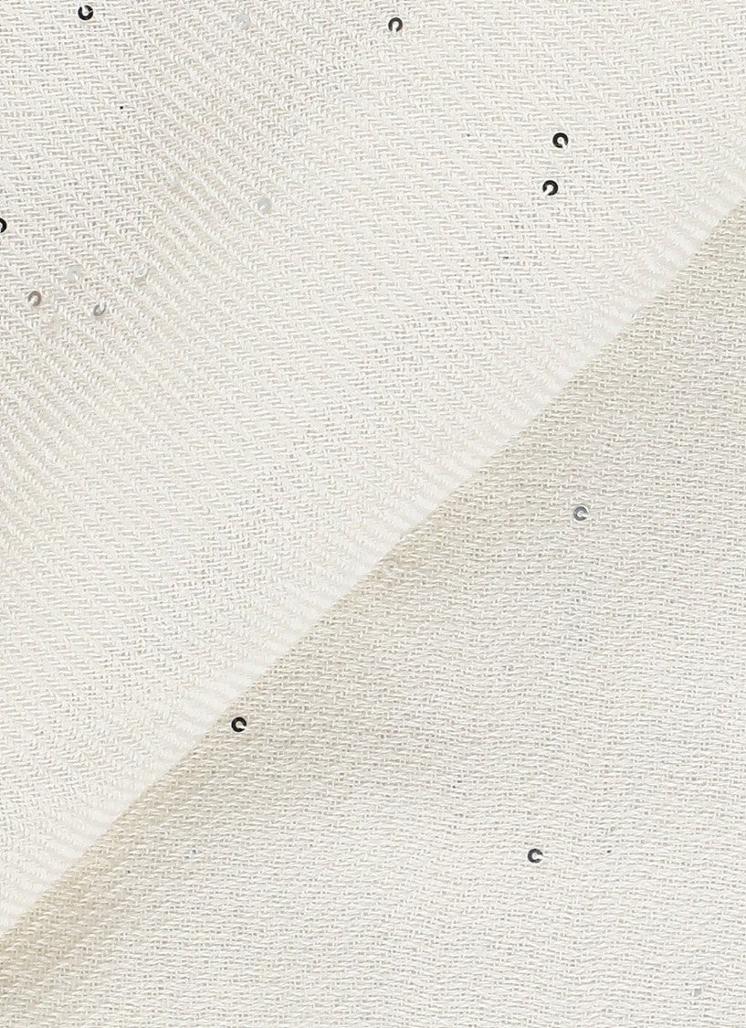 Peserico Ivory Cotton Stole With Delicate Fringe Finish