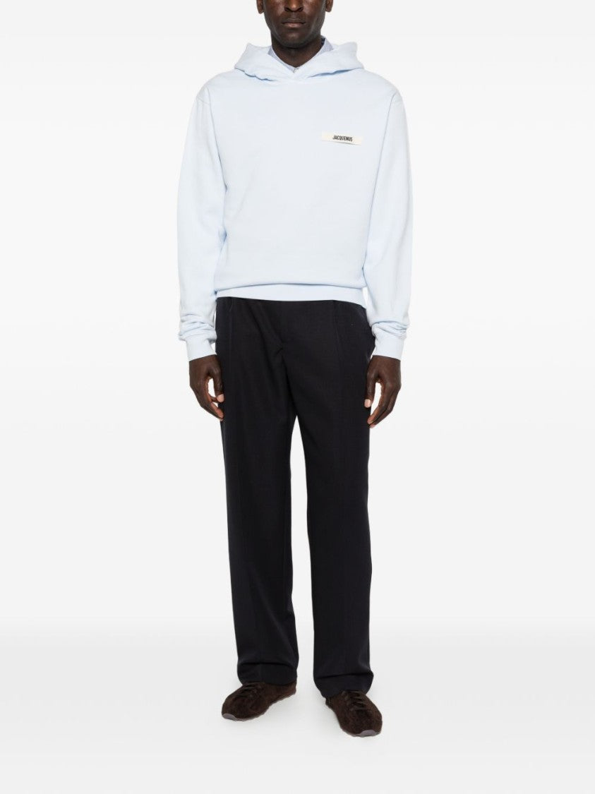 Jacquemus Blue Logo Patch Hooded Knit Hoodies