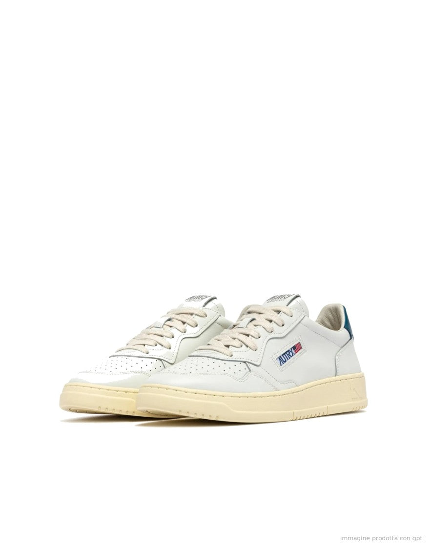 Autry Medalist Low Leather Sneakers With Mallard Blue Accents