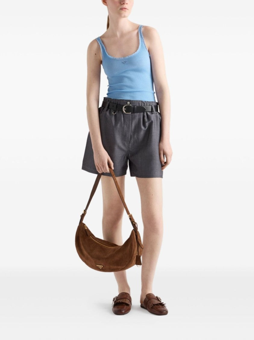 Prada Demi-Lune Large Suede Shoulder Bag