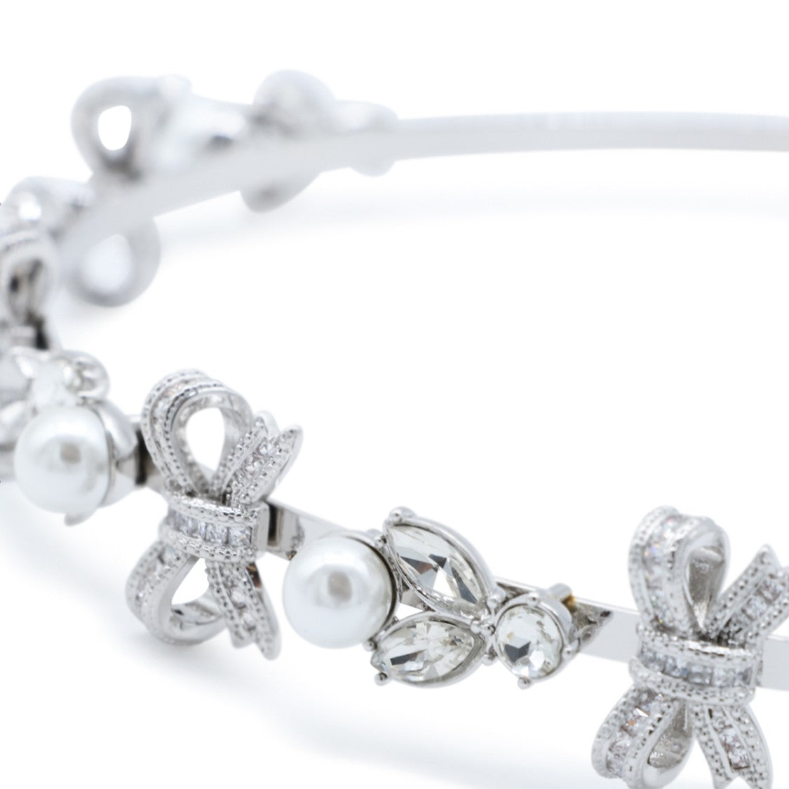Self-Portrait Silver-Tone Headband With Bow Embellishments And Crystal Accents