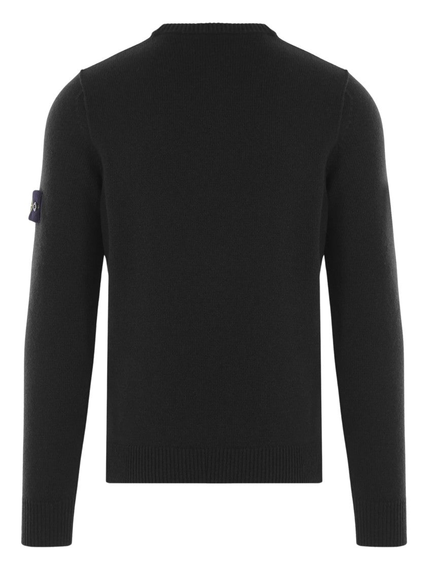 Stone Island Crew-Neck Black Sweater With Technical Detailing
