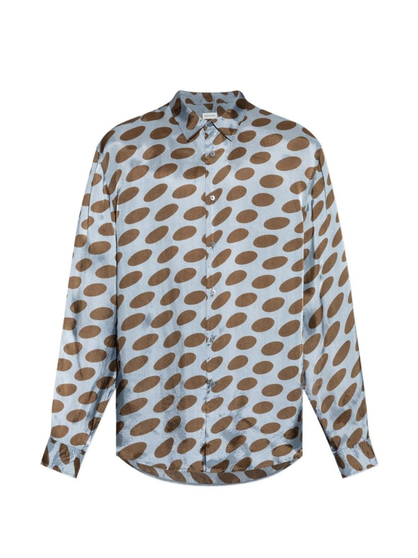 Dries Van Noten Light Blue Brown Classic Button Shirt