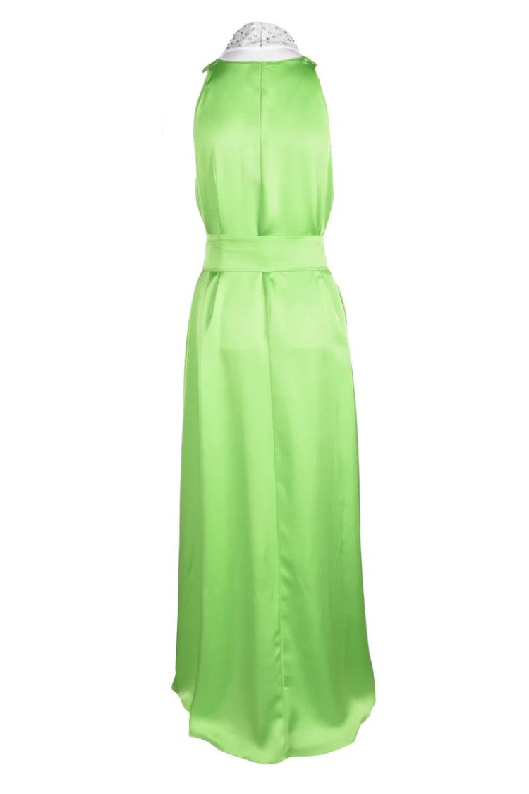 Access Fashion Maxi Dress With Detachable Collar - Apple Green