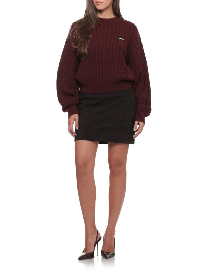 Rotate Braid Pattern Bordeaux Knit Sweater With Logo Detail