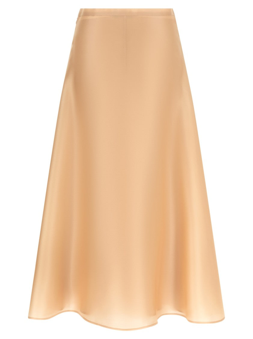 Alberta Ferretti Flared Silk Midi Skirt With Side Zip Closure