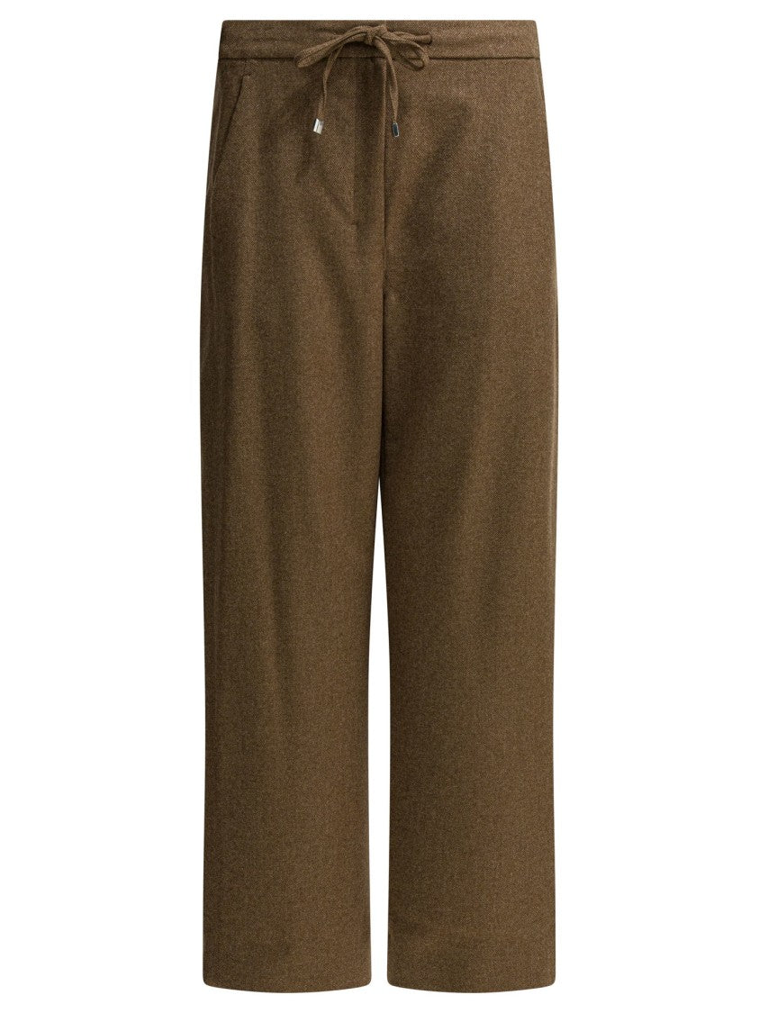 Max Mara Cropped Beige Trousers With Drawstring Waist And Textured Finish