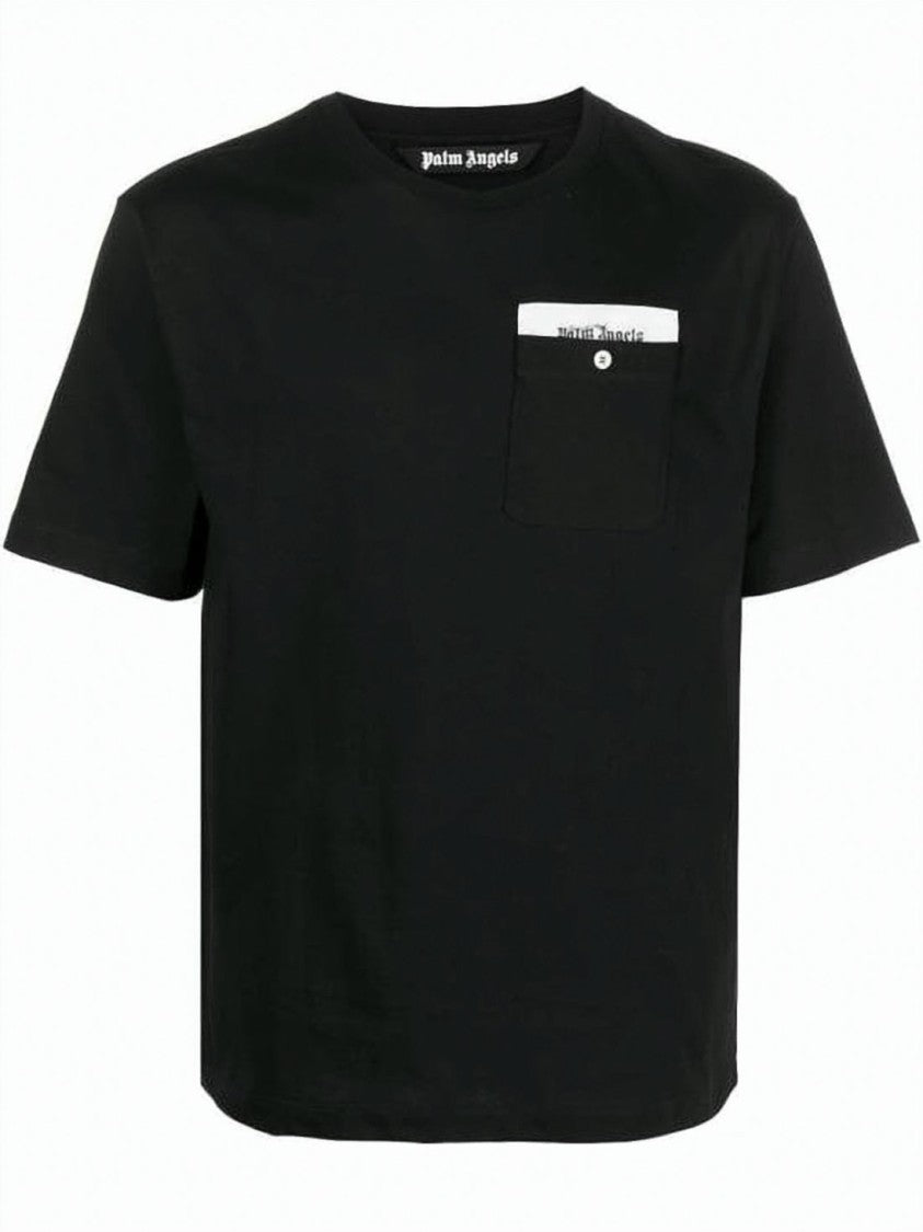 Palm Angels Short-Sleeved Black T-Shirt With Chest Pocket And Trim