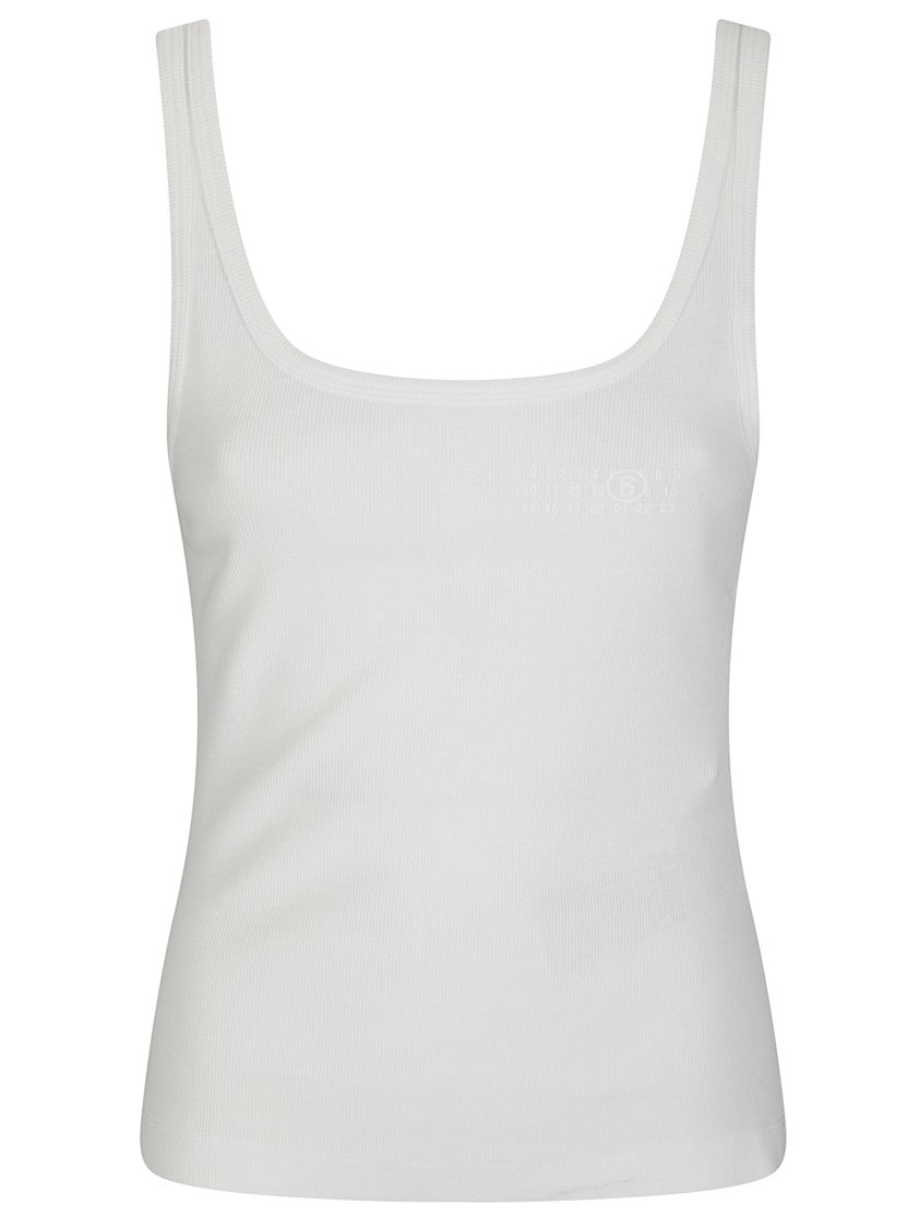 Mm6 By Maison Margiela Sleeveless Ribbed Cotton Tank Top With Crew Neck