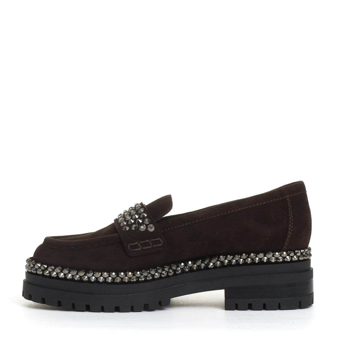 Ninalilou Ebony Suede Moccasin With Dazzling Rhinestone Buckle