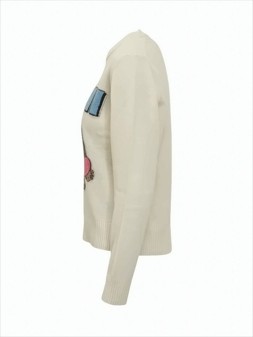 Ganni Playful Graphic Wool Sweater With Puppy Motif