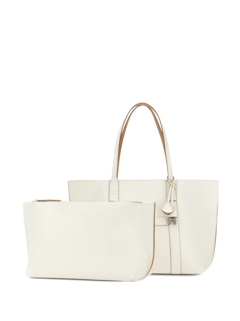 Hogan Beige Calf Leather Shopper Bag With Structured Silhouette