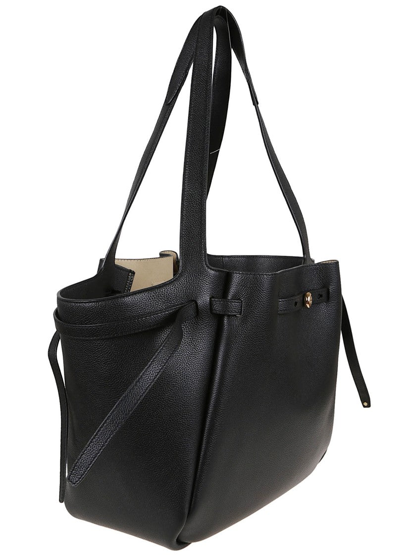 Tory Burch Textured Black Cow Leather Shopper Bag