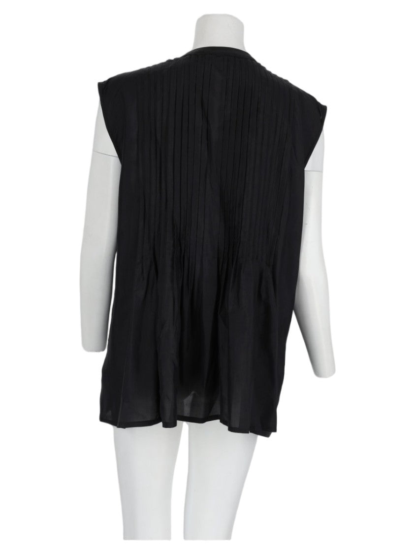 P.A.R.O.S.H. Black Flowy Pleated Silk Top