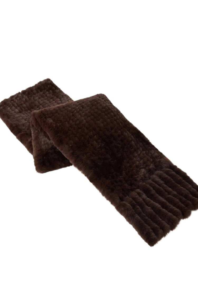Pinko Brown Polyester Plush-Knit Scarf