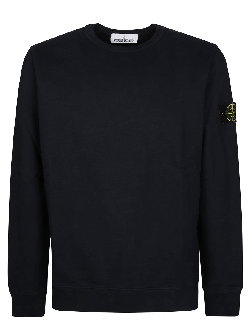 Stone Island Black Crewneck Sweatshirt With Distinctive Logo Patch