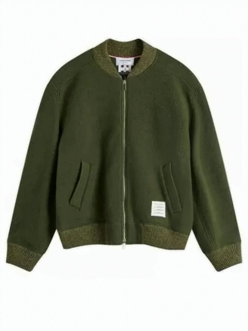 Thom Browne Green Wool Bomber Jacket With Ribbed Cuffs