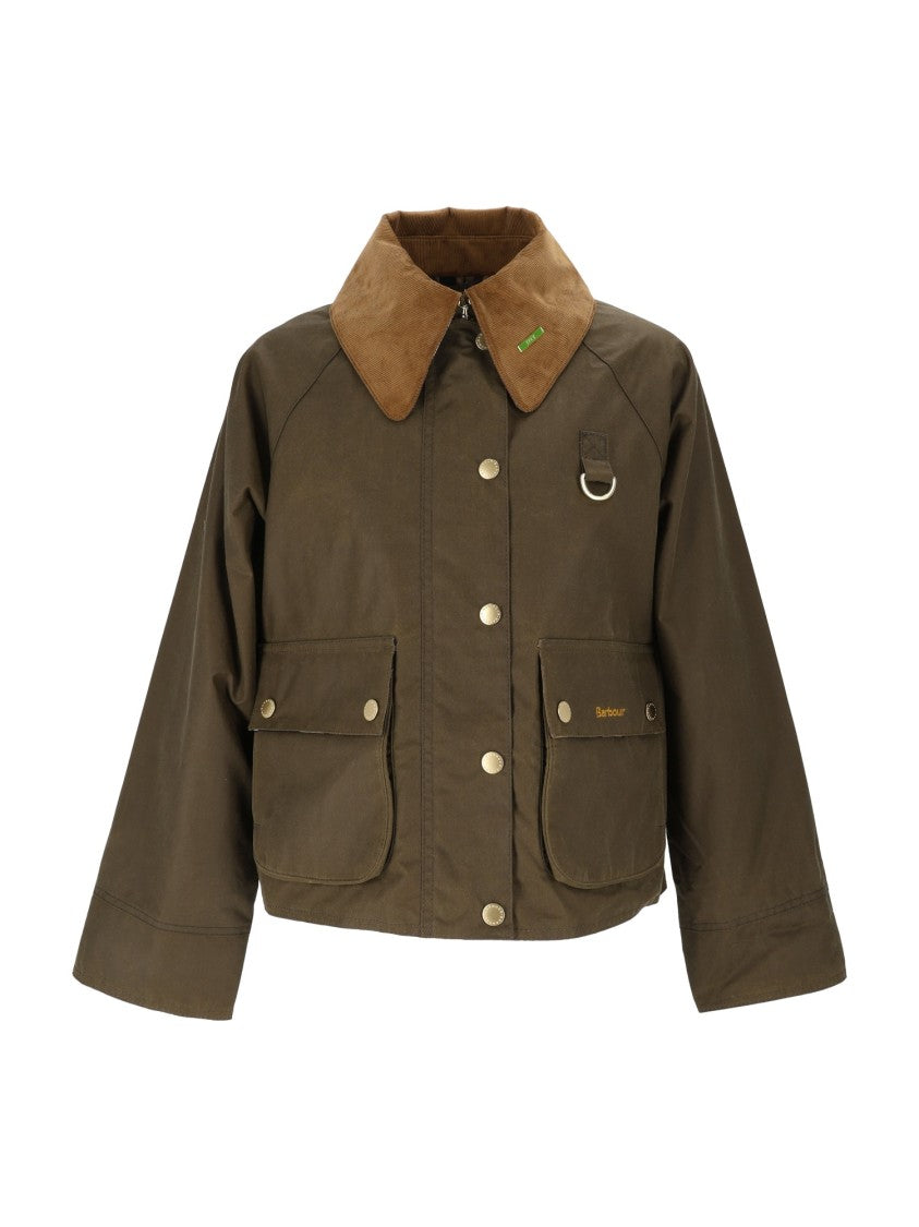 Barbour Modern Spey Cropped Corduroy-Collar Waxed Cotton Jacket