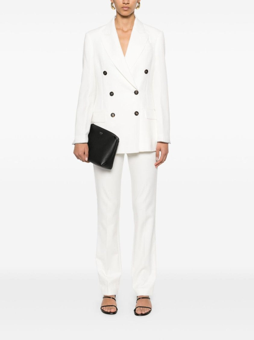 Brunello Cucinelli Tailored Light Beige Double-Breasted Blazer With Buttoned-Cuff Sleeves