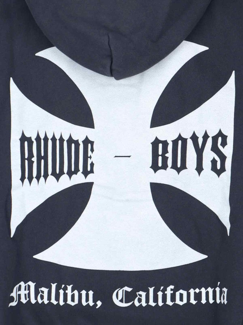 Rhude Contrast Print Black Hoodie With Kangaroo Pocket