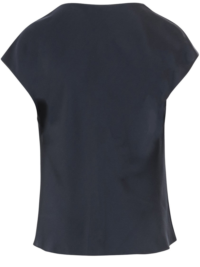 Vince Hooded Silk Satin Shirt With Front Draping