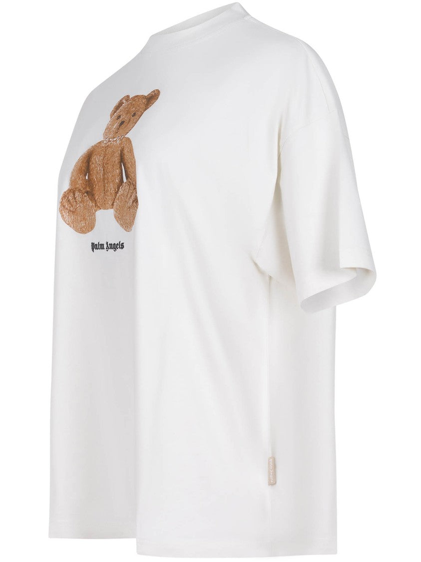 Palm Angels White Bear Loose Graphic Cotton T-Shirt