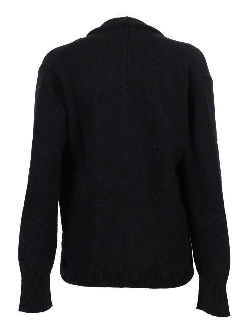 Kangra Cashmere Wrap-Style Black Cardigan With Button Closure And Ribbed Cuffs