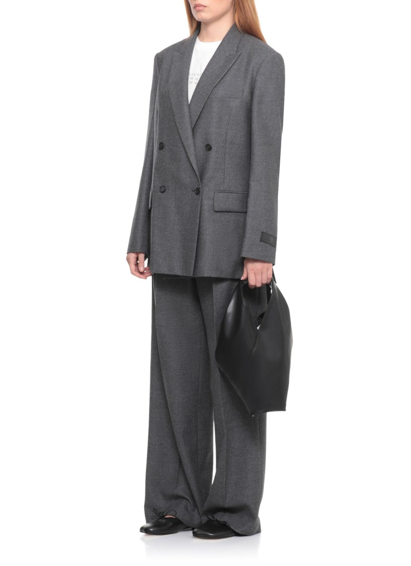 Mm6 By Maison Margiela Triangular Black Handbag With Contrasting Stitching