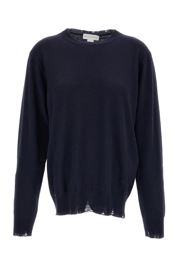 Stella Mccartney Navy Blue Distressed Merino Wool Sweater