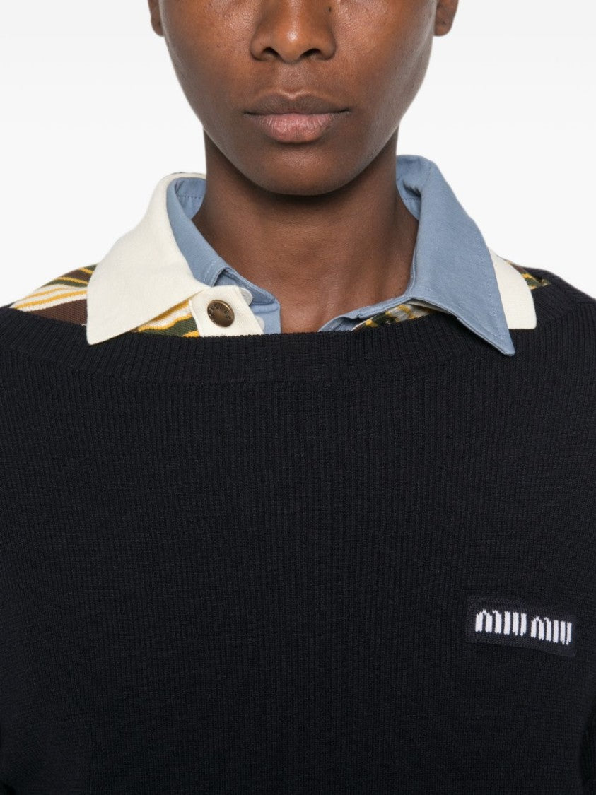 Miu Miu Black Straight Cut Subtle Logo Sweater