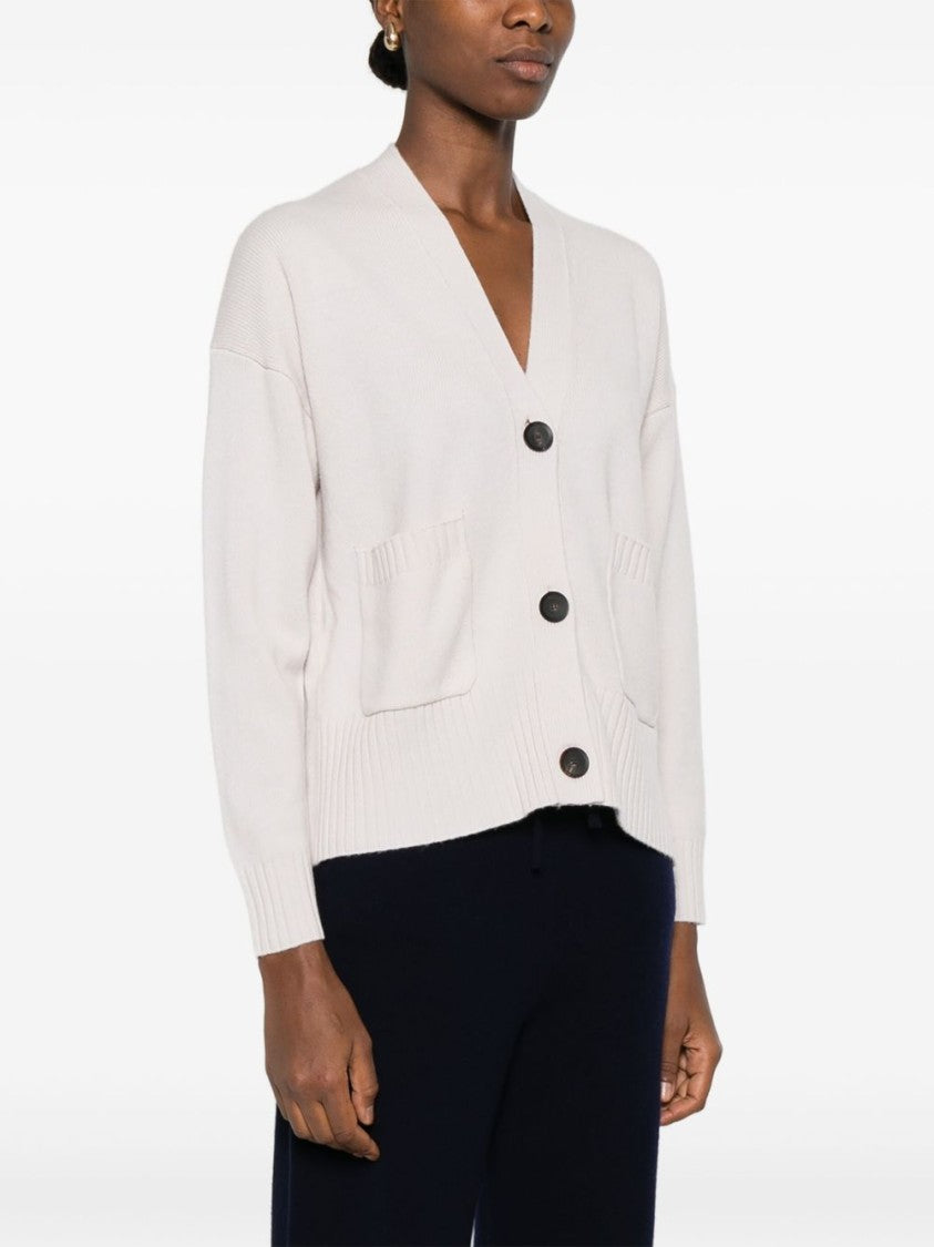 Alpha Studio White Wool-Cashmere Blend Cardigan With Front Buttons