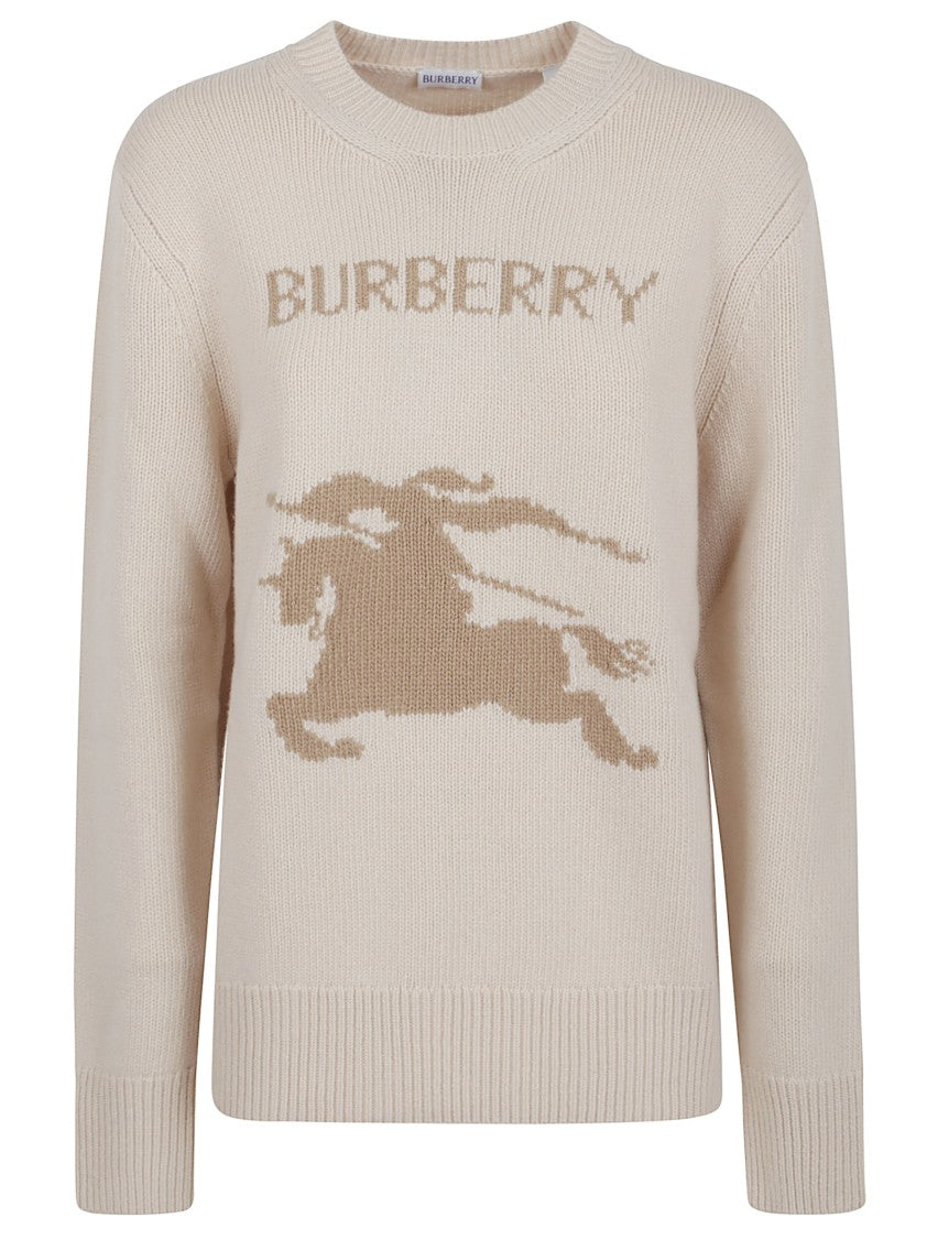 Burberry Light Almond Brown Intarsia Logo Knit Sweater