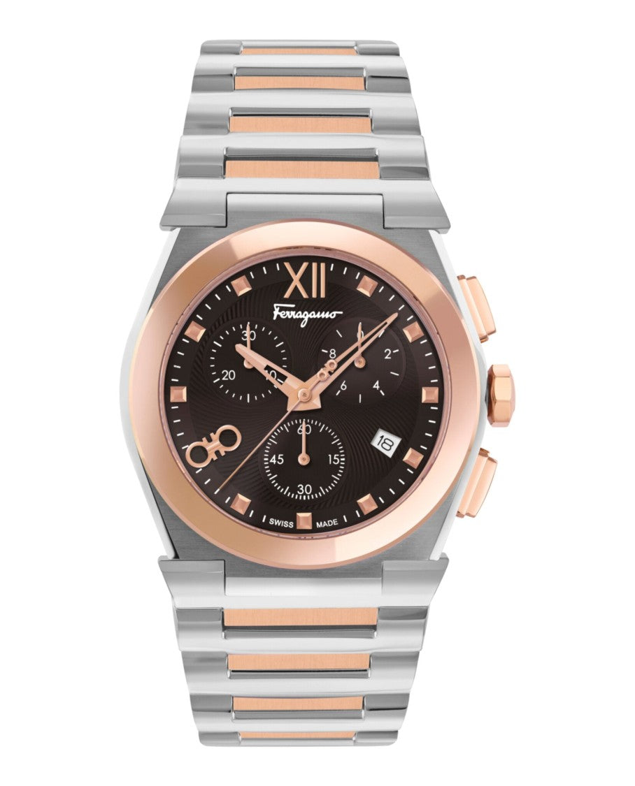 Ferragamo Vega Chrono Two-Tone Brown Dial Watch